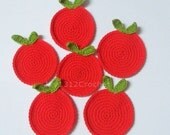 Set of 6 Red Apple Crochet Coasters - Finished Handmade Beverage Kitchen Home Decor Housewares Coasters or Potholders
