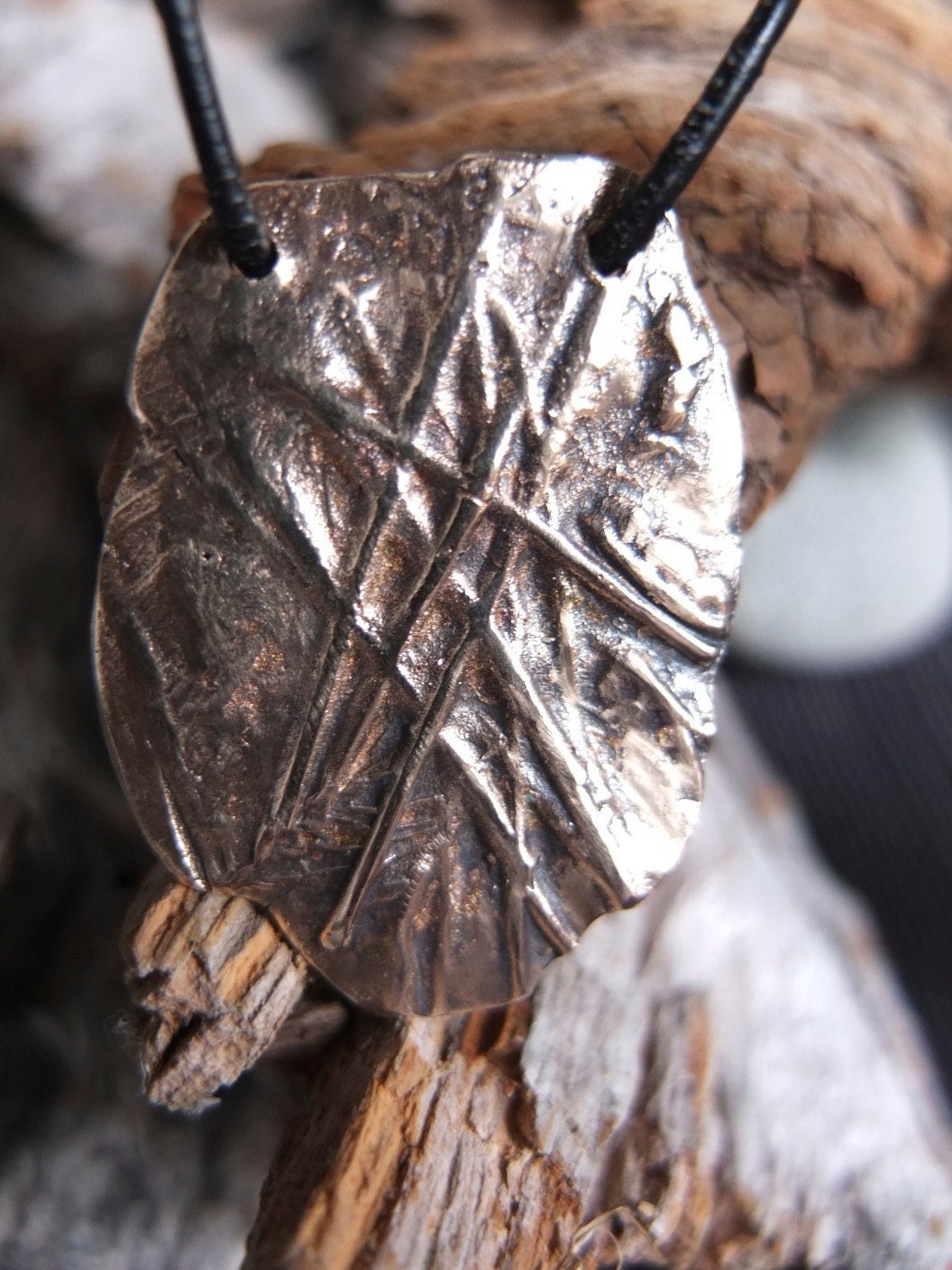 Caterpillars on Milkweed .....Bronze PMC Necklace on Leather cord....1 3/4" by 1 1/4"