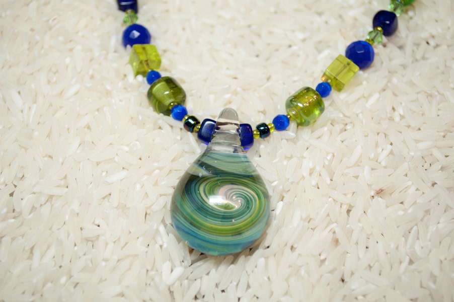 Blue and Green beaded Handmade Necklace