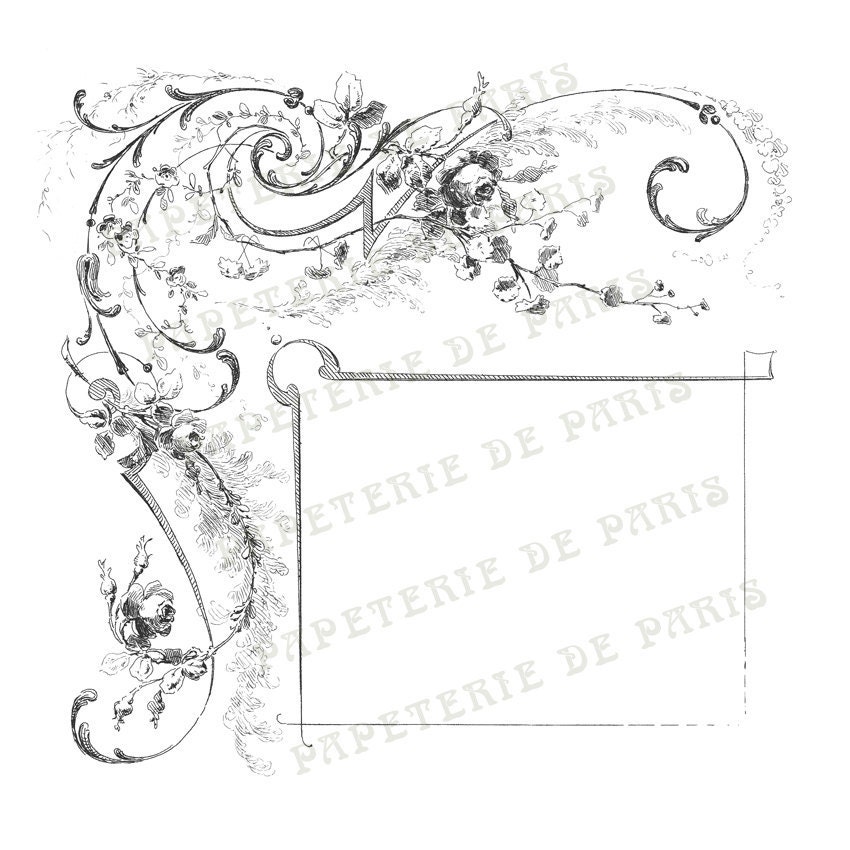 Vintage french frame pattern digital collage sheet - Digital Download, Ephemera, Full Page, Labels, Card Making, Embellisment, Tag, Pillows,