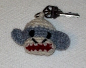 Sock Monkey Head Crochet Keychain