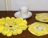 Cotton Crochet Flower Dishcloth and Potholder Set