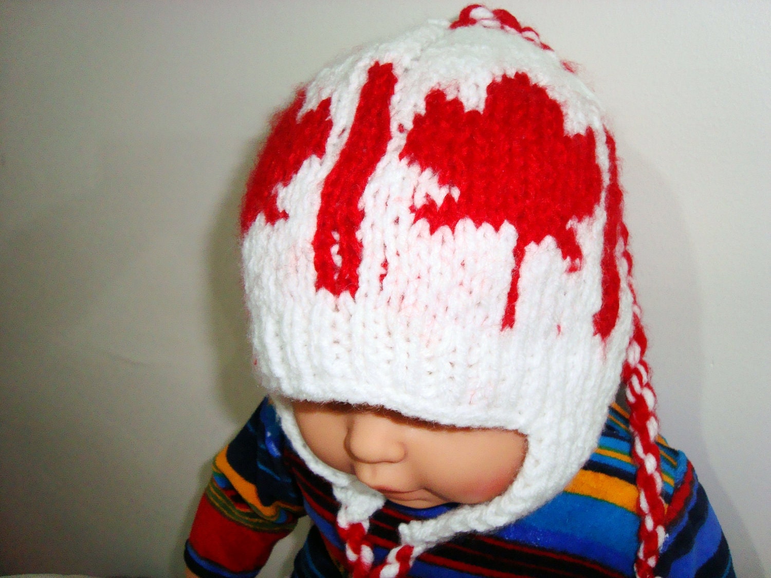 Hand Knit Canada Flag Baby Hat-0 to 8 Month Baby Hat-Canada Day