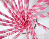 Striped Paper Drinking Straws (25) - BUBBLEGUM PINK