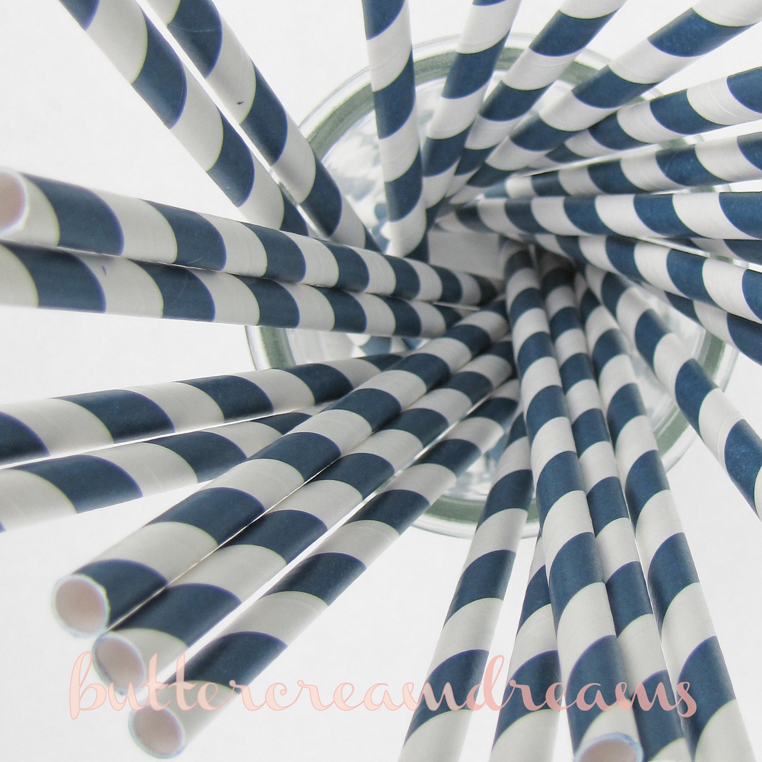 Striped Paper Drinking Straws (25) - NAVY BLUE
