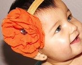 Orange Flower Headband, Orange Chiffon Flower Headband, Vintage Flower Headband - RoseyRain