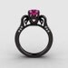 14K Black Gold Pink Sapphire Diamond Wedding Ring, Engagement Ring NN101-14KBGDPS