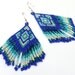 Dark blue and emerald seed bead earrings - Native American style, boho style, dangle long earrings, peyote earrings