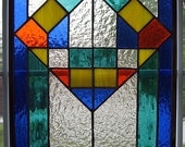 Classic geometrical stained glass panel - StainedGlassYourWay