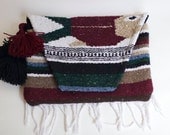 pompom handbag clutch purse mexican serape blanket woven macrame oversized slouchy showstopper one of a kind
