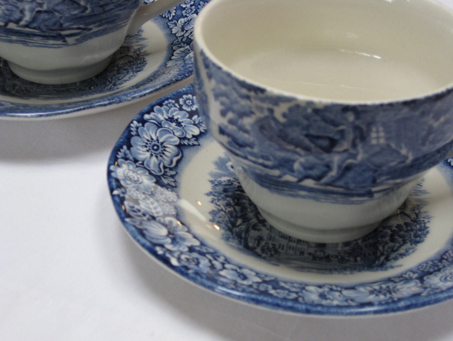Staffordshire "Liberty Blue" - Two Cup and Saucer Sets - JosChinaShop