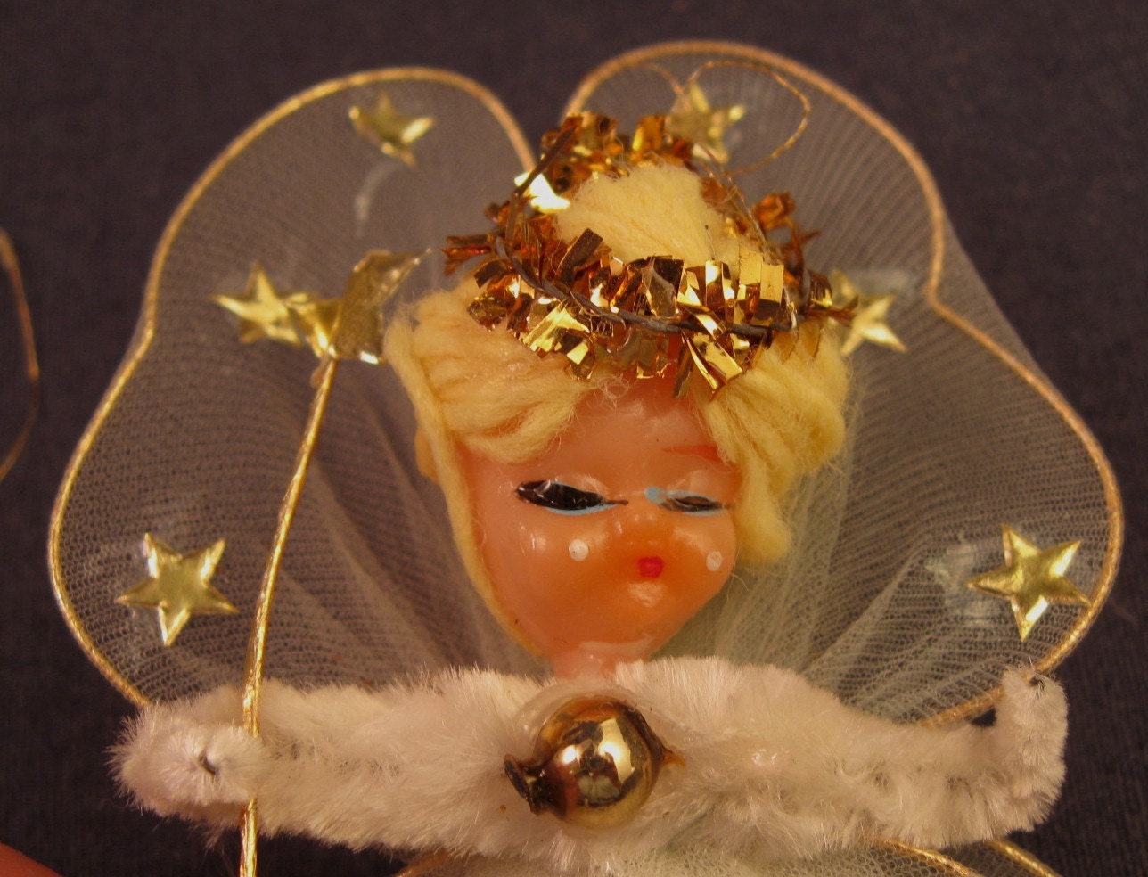 Vintage Tulle Angels Christmas Ornaments Chenille - Set of 6