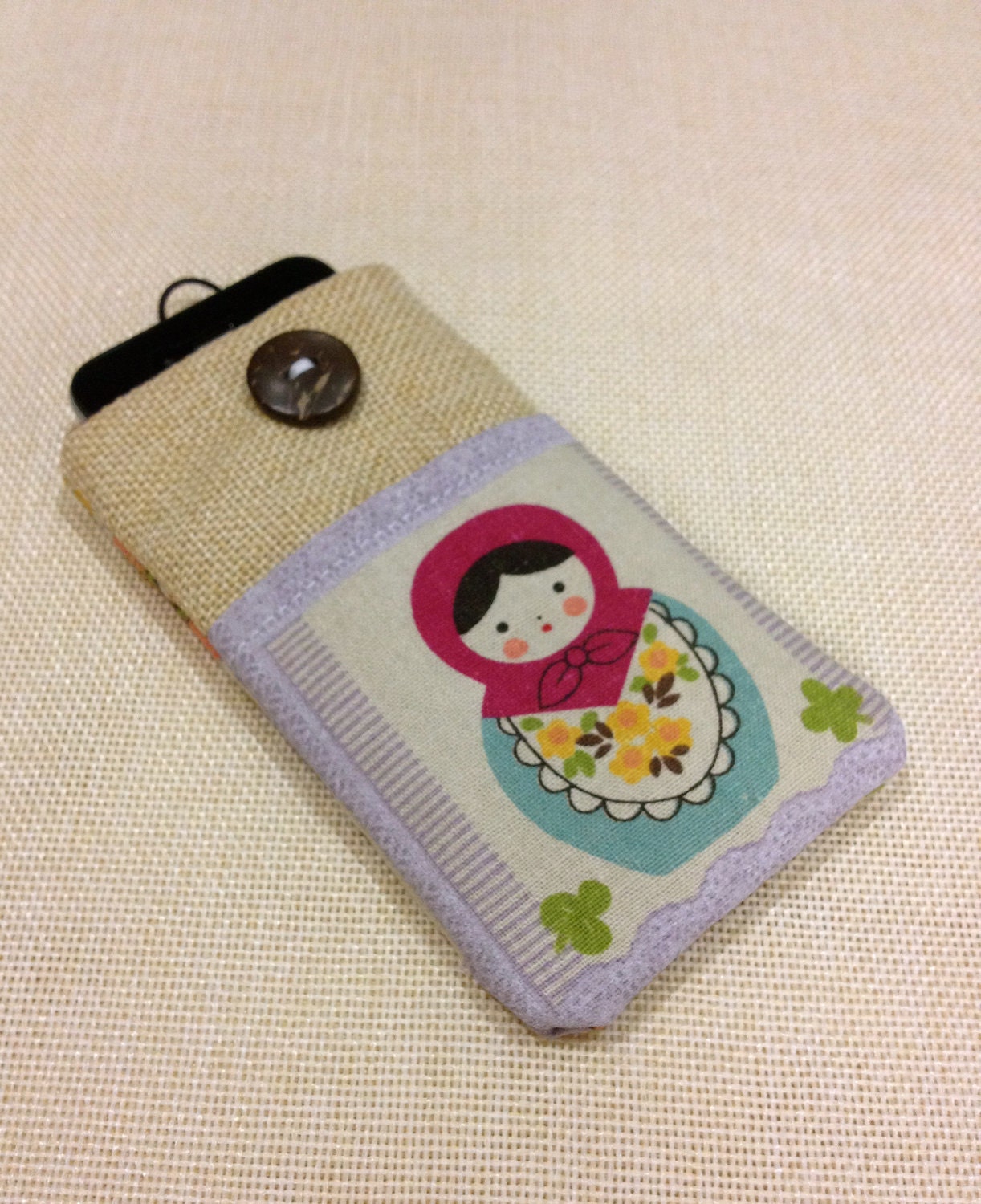 Handmade Cute Japanese dolls purple iPhone case, iPhone sleeve, iPhone pouch, iPod touch sleeve, Kindle case,smart cellphone cover