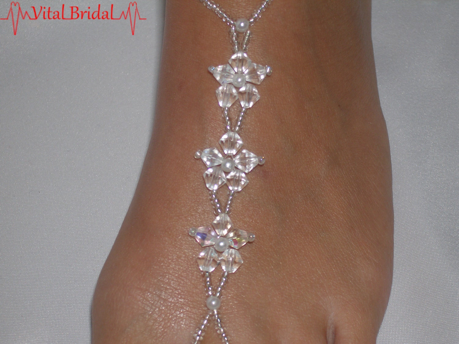 Wedding Barefoot Sandals Foot Jewelry Beaded Crystal Flowers