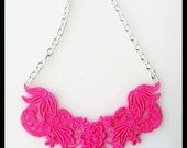 Bright Pink Lace Bib Statement Necklace - 18 inch