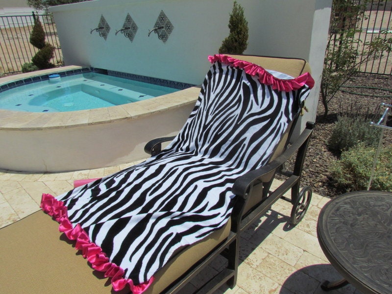 Zebra print beach towel with hot pink satin Ruffle