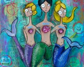 We Three are Happiest Under the Sea, 8 x 10"  - Archival Print of original mixed media artwork by Heather Rigney
