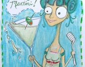 Olive You, Martini, 5 x 7"  - Archival Print of original oil pastel artwork by Heather Rigney