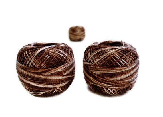 coton yarn 3 balls, fine crochet 8 number,100% mercerized cotton,colorful,brown and beige,One ball's weight is 8gr