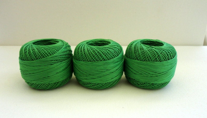 coton yarn 3 balls, fine crochet,50 number,100% mercerized Egyptian cotton,green,One ball's weight is 20gr