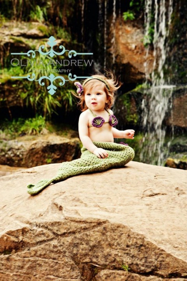 Little Mermaid crochet set -- Made to Order-- Newborn-3months -- available in newborn-2t sizes