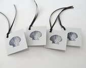 Summer Seashell Birthday Gift Tags, Beach Scallop Shell Gray ad Black Gift Card Tags, Set of 10