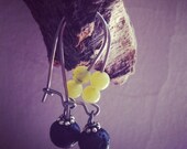 small earrings with dangling lava rocks and olive jade gemstone