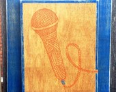 Orange Microphone wood embroidery