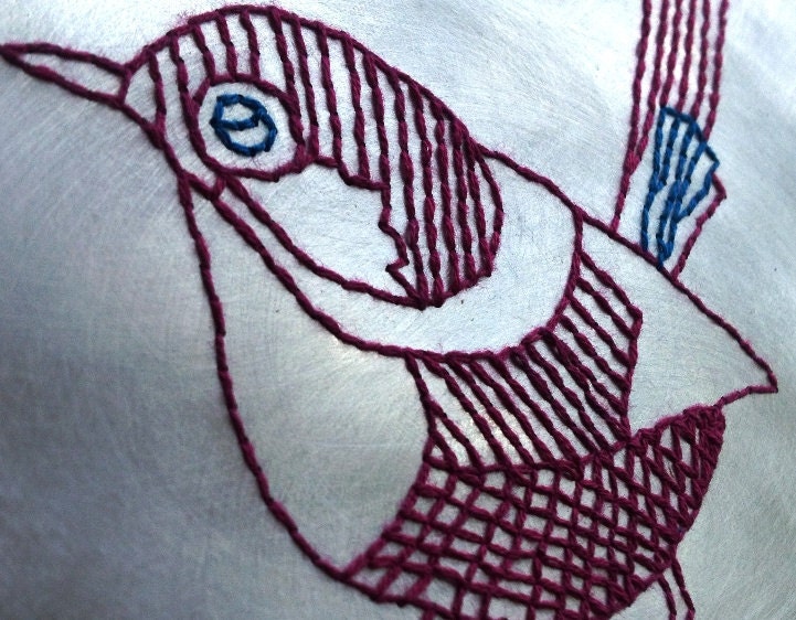 Chirpy Bird aluminum and wood embroidery