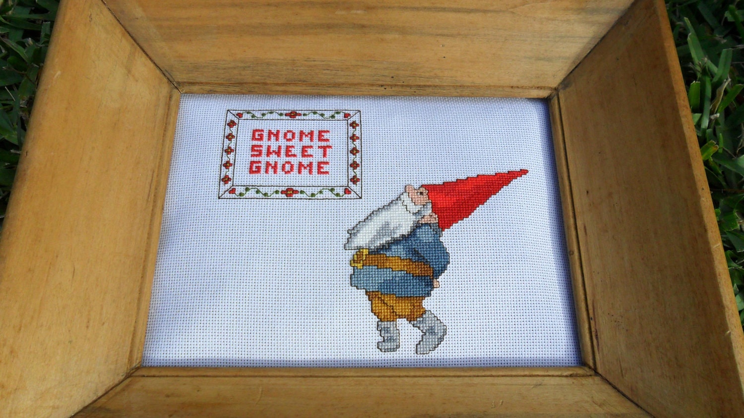 Gnome Sweet Gnome cross stitch art