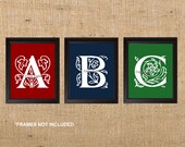Nursery Art Prints ABC Art Decor, 8x10" set of three prints, For Nursery Playroom or toddler room.