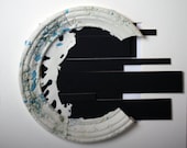 Square black box frame with blue and white Limoges porcelain & mixed media. ''Moonlight''