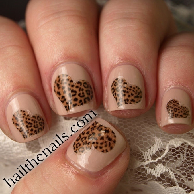 Leopard Print Hearts Nail Art Water Transfer Decal