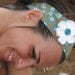 Colorful, floral Headband, ties in the back, hair band with white flower.