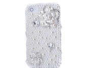 Handmade hard case for iPhone 4 & 4S: Bling flower with pearls (customized are welcome)
