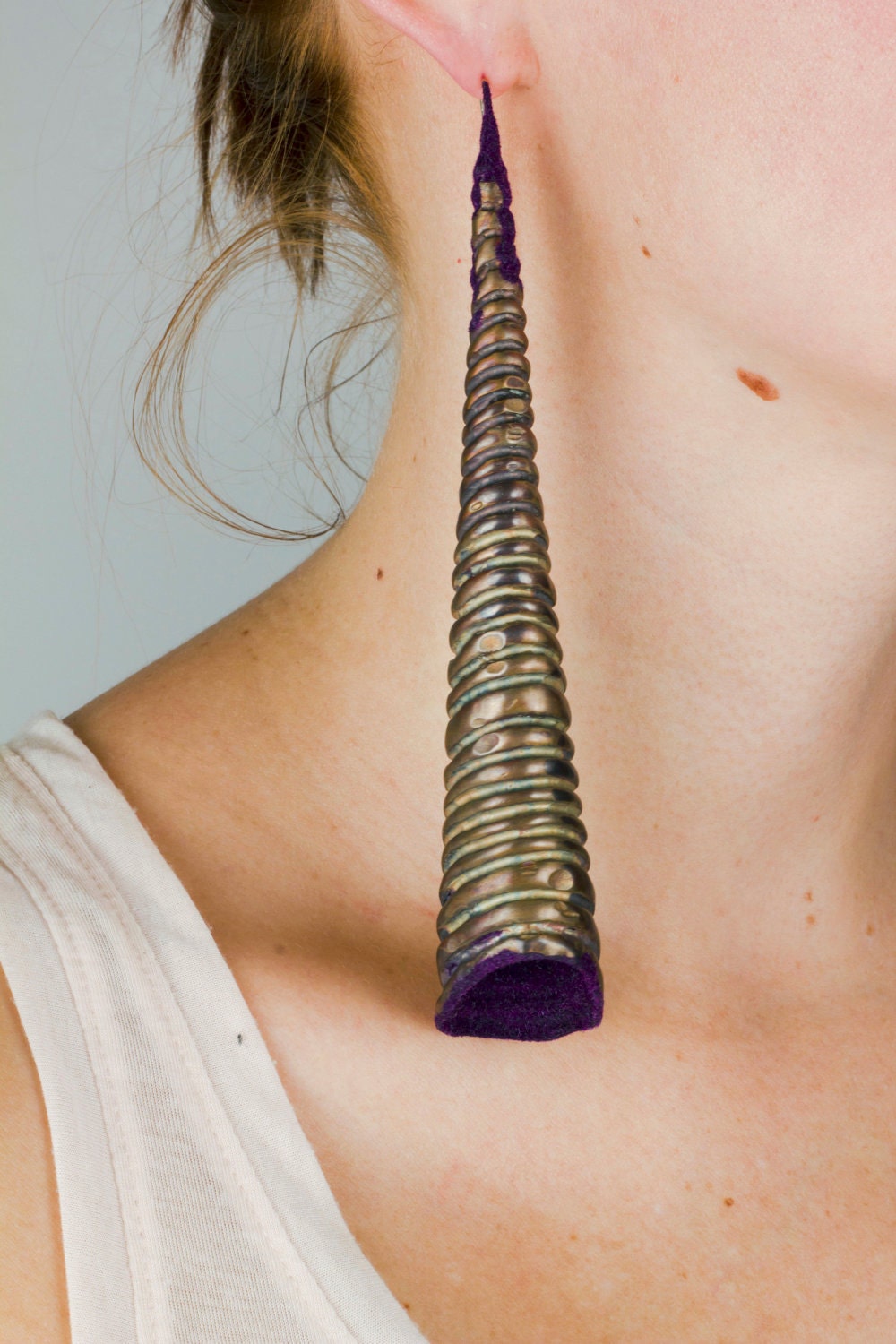 Art Jewelry Earrings, One of a kind, Copper Shoulder Duster Earring