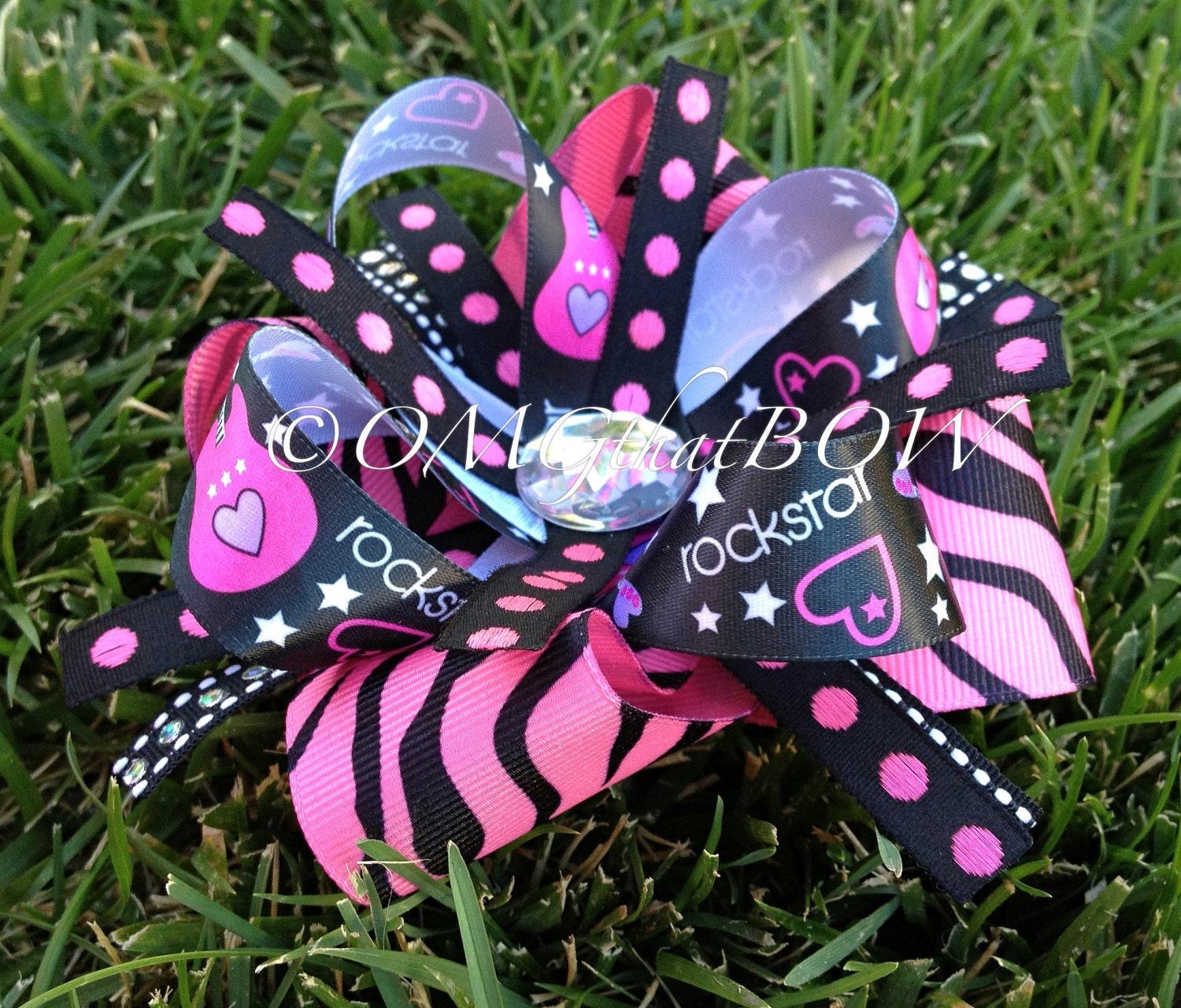 OMG that Rockstar-Over the top boutique bow-layered bow-stacked bow-girls large boutique hair bow