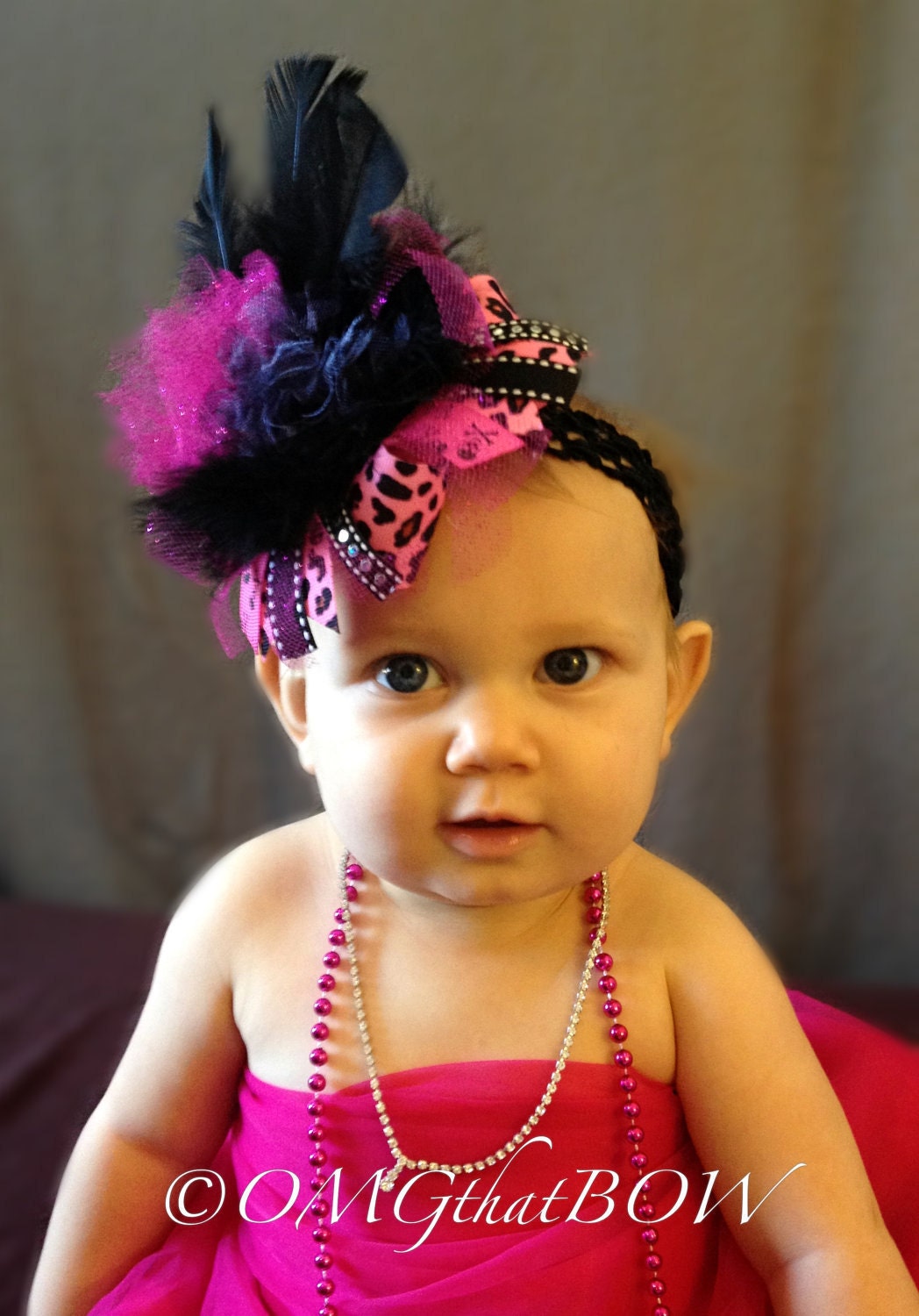 OMG that Over the Top-Rockstar Baby-Baby headband-Flower headband-Feather Headband-Large Boutique Hair Bow