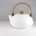 White Enamel Teakettle With Wooden Handle