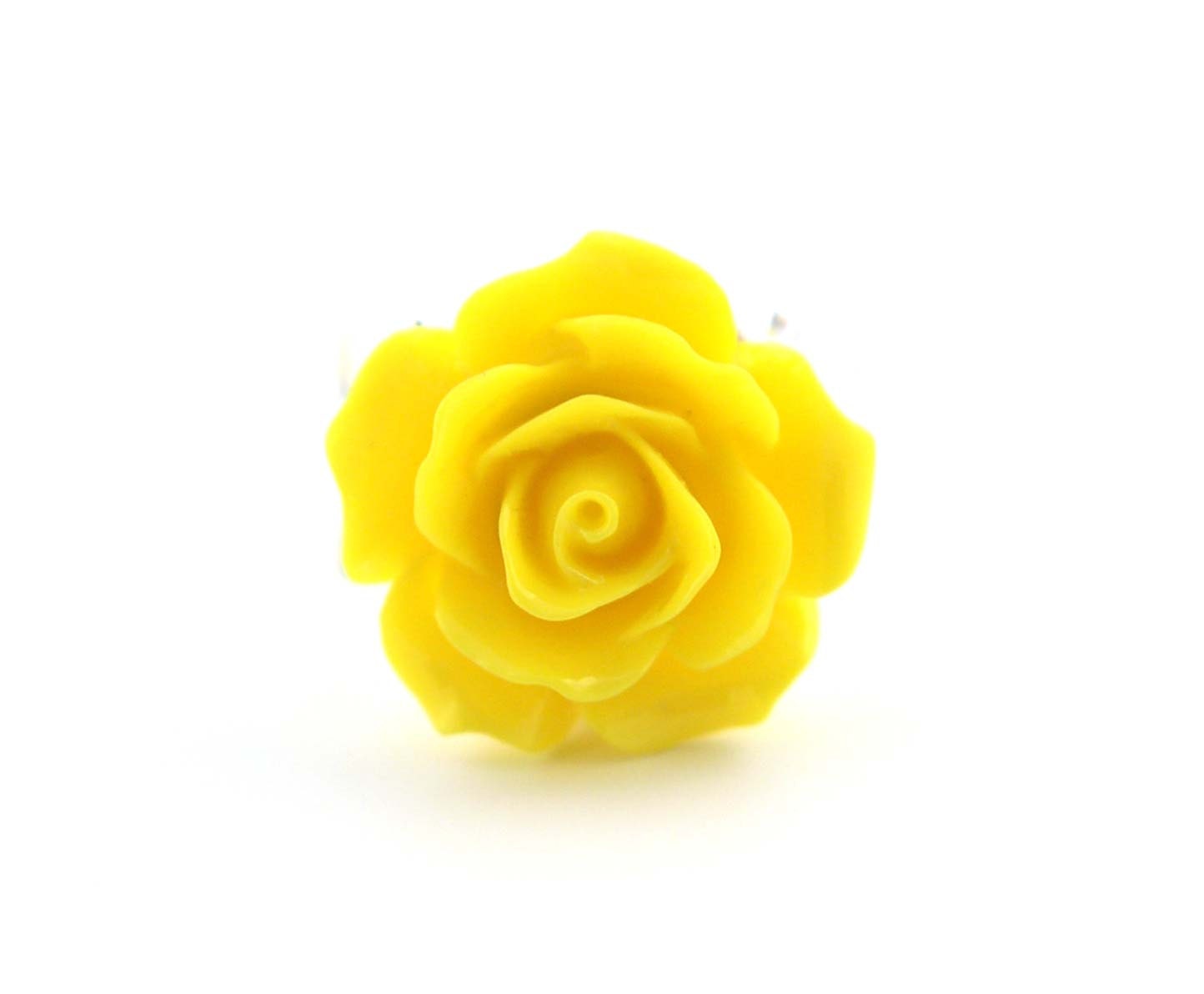 Rose Ring - Yellow Flower Jewelry - Silver Floral Accessories - Wedding Jewelry - Cocktail Ring - Vintage Style Filigree Shank - Gift Bag