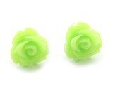 Lime Green Rose Earrings, Flower Jewelry, Cabochon, Teen Jewelry, Stud Earrings, Bridesmaids Wedding Gift, 10mm