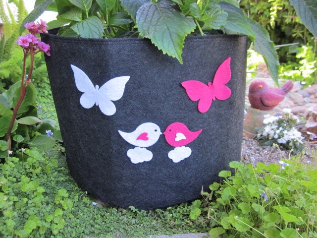 20 gal. Mother's Day Eco Garden Fabric Grow Pot Custom Decorated with Felt Birds, Clouds & Butterflies
