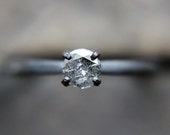 Gray Diamond Soliatire in oxidized Sterling - Engagement Ring - Rough raw - urbanaviaryco