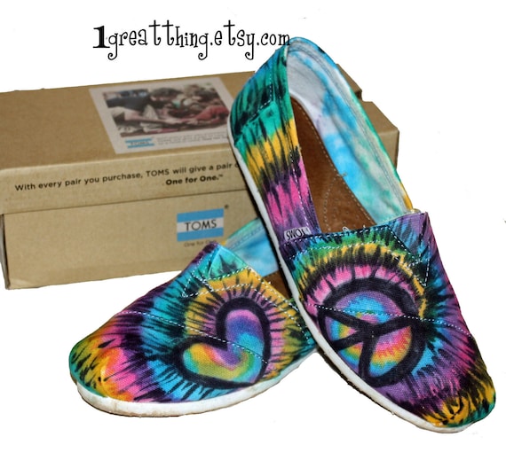 TOMS Tie Dye Shoes - Peace and Love - hand dyed and custom made - by One Great Thing