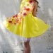Yellow Dress - Pink Orange Flowers Bow on Back Cutout Inspired by Vintage