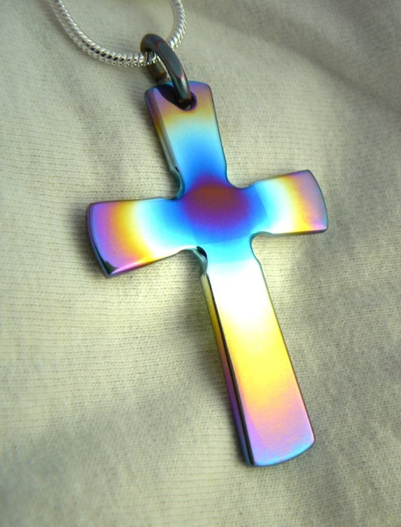 Pendant, Titanium Rainbow Cross