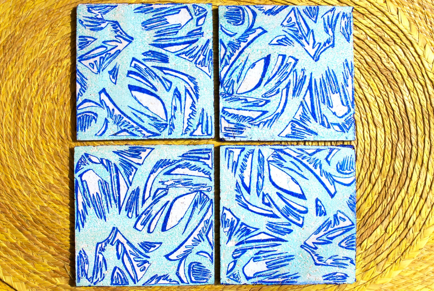 Cork Coaster with Abstract Print (Mint on White)