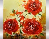 abstract painting 28" Flower painting red beige contemporary art original painting stretched canvas art by Ettis Gallery