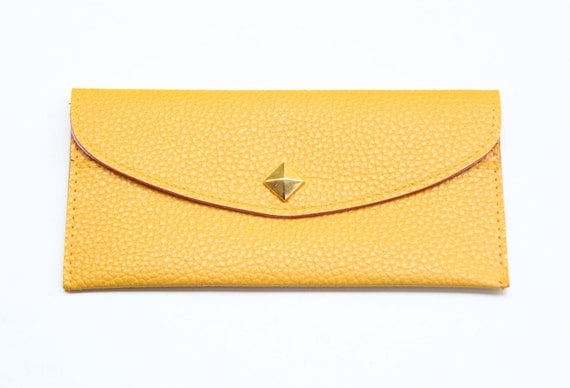 Mustard Yellow Leather wallet with golden pyramid