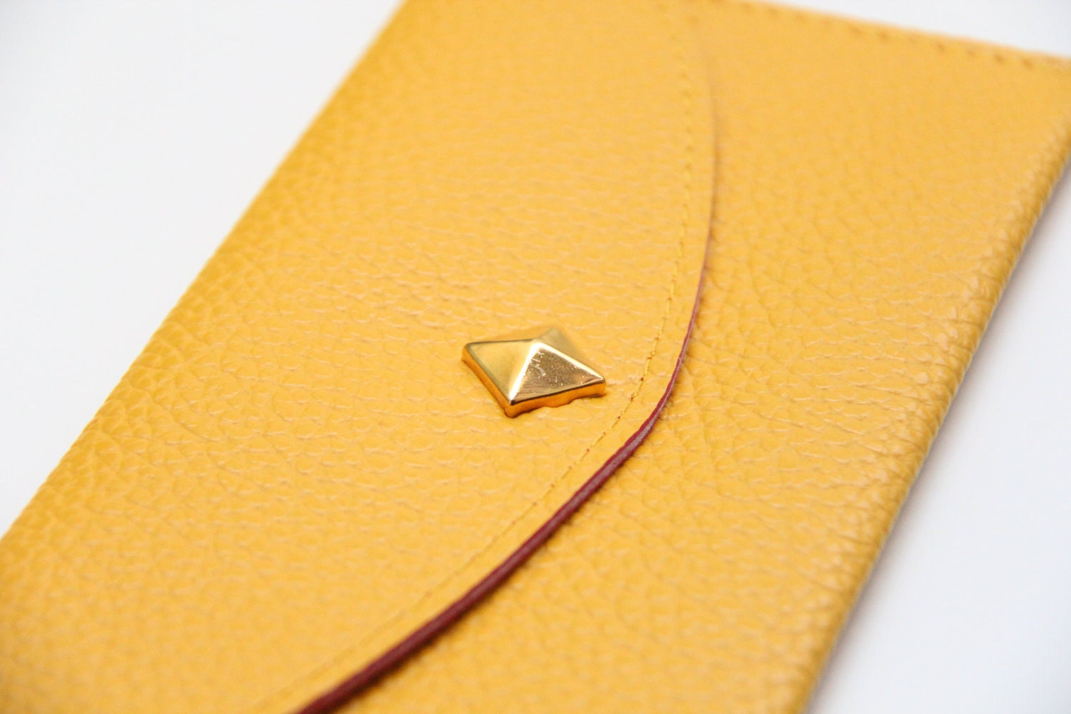 Mustard Yellow Leather wallet with golden pyramid